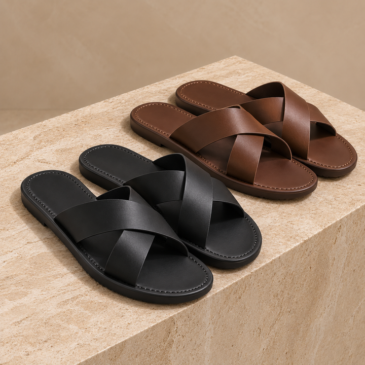 Montevio Cross Leather Slides