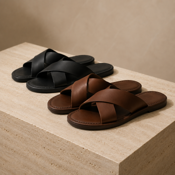 Montevio Cross Leather Slides
