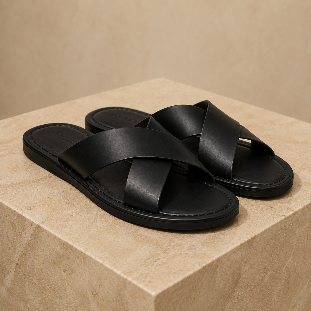 Montevio Cross Leather Slides