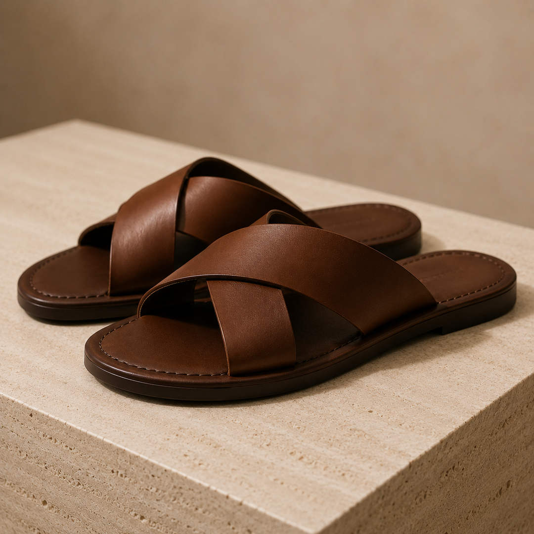 Montevio Cross Leather Slides